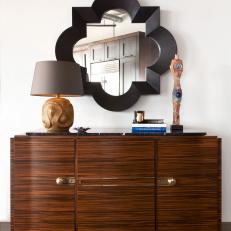 Midcentury Modern Console With Quatrefoil-Shaped Mirror