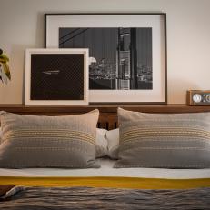 Neutral Eclectic Master Bedroom With Mid-Century Modern Headboard