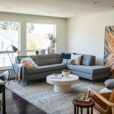 Mid-Century Modern Living Room With Gray Couch