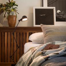 Mid-Century Modern Wooden Headboard With Framed Prints