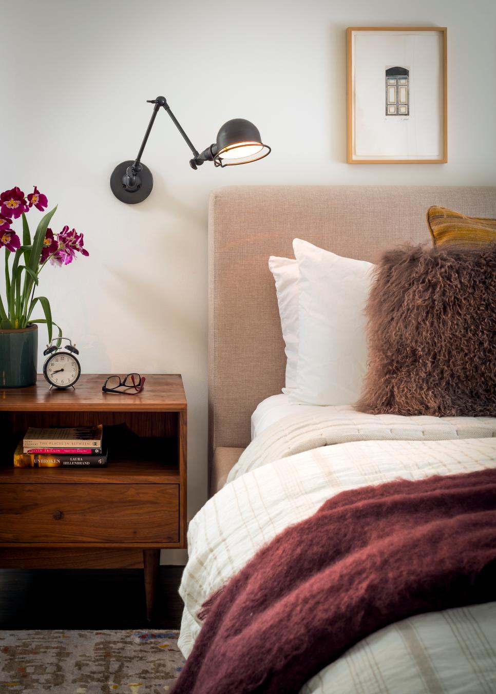 bedroom with black bed