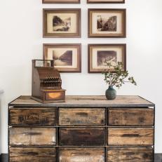 Reclaimed Wood Table and Antique Cash Register