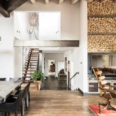 Contemporary Rustic Great Room With Firewood