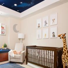 Contemporary Animal Theme Nursery With Ceiling Mural