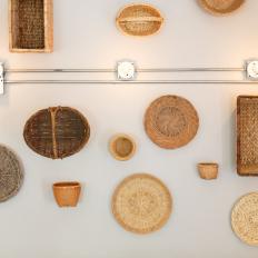 Woven Basket Wall In Restaurant With Industrial Lighting