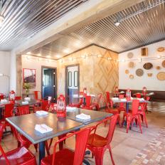Industrial Rustic Restaurant With Corrugated Tin Ceiling