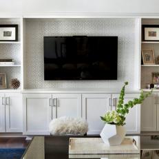 Transitional Living Room With Built-In Entertainment Center
