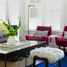 White Eclectic Living Room With Jewel Toned Decor