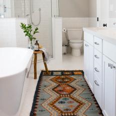 Gray and White Transitional Bathroom With Rug