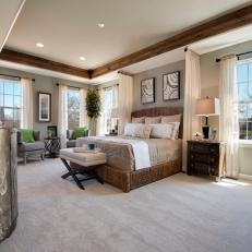 Neutral Master Bedroom has Cottage Style