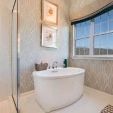 Contemporary, Gray Bathroom With Clean-Lined Bathtub