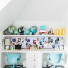 White Built-In Kid's Desk With Globes
