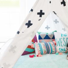 Black and White Teepee With Colorful Pillows