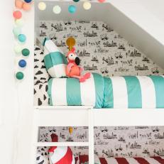 White Built-In Bunk Beds With Striped Bedding