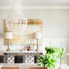 Neutral Contemporary Dining Room With White Chandelier