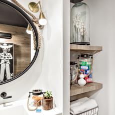 Niche Bathroom Storage With Floating Wooden Shelves