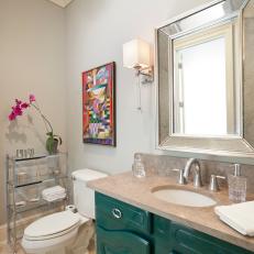 Gray Transitional Powder Room With Green Vanity