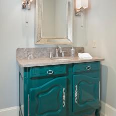 Teal Vanity Cabinets In Transitional Powder Room