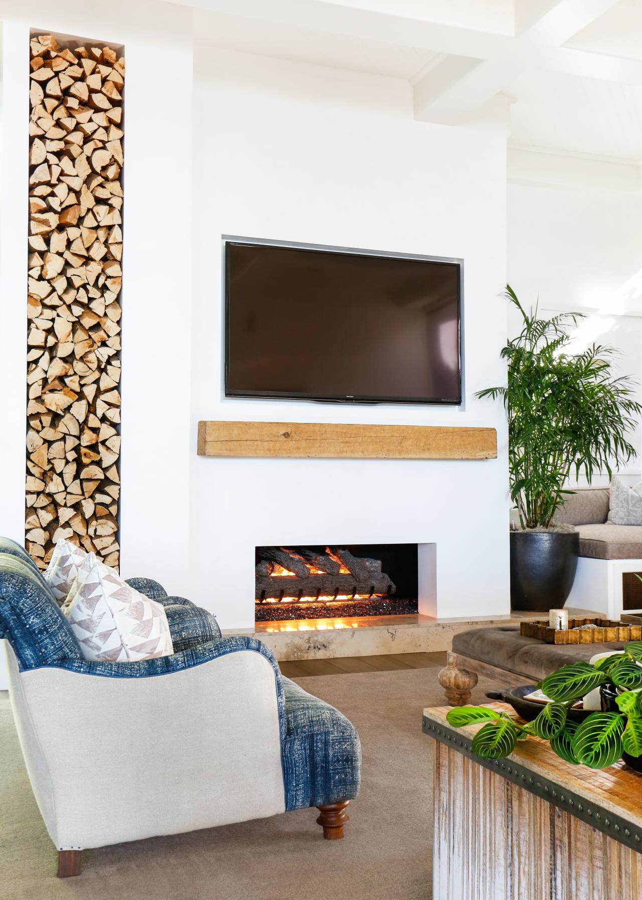 White Eclectic Living  Room  With Modern Fireplace  HGTV