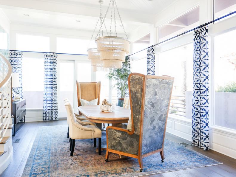 Eclectic Blue And White Formal Dining Room