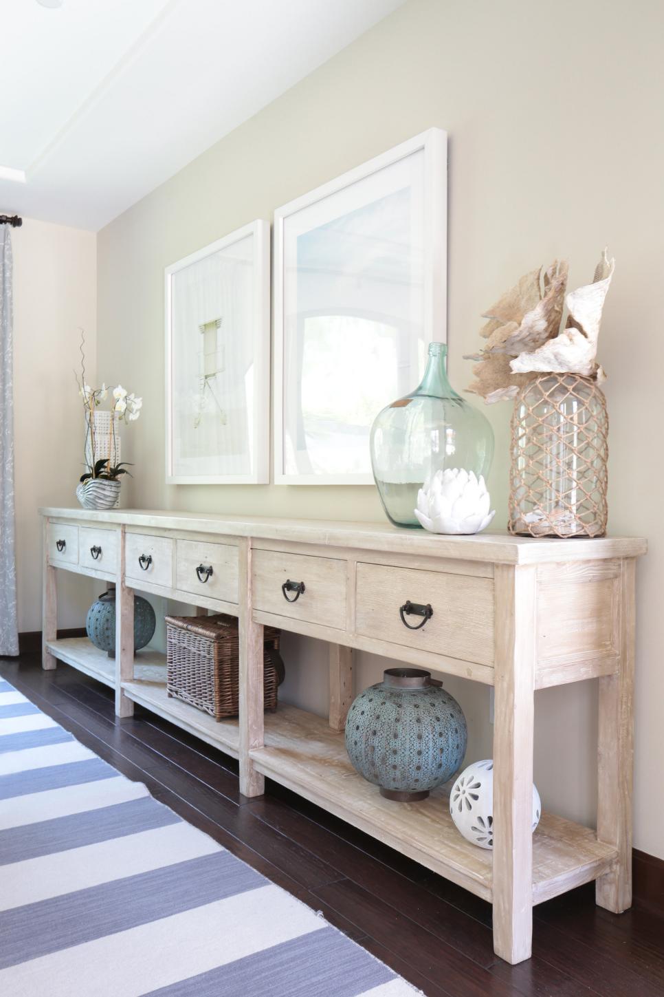 Transitional Coastal Buffet Table In Neutral Dining Room | HGTV