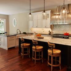 Traditional Neutral Eat-In Kitchen With Black Island