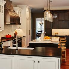 Transitional Eat-In Kitchen With Mismatched Cabinets