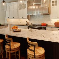 Neutral Transitional Kitchen With Breakfast Bar