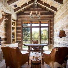 Rustic Home Office With Cow Skin Armchairs
