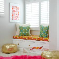 Multicolored Window Seat With Poufs