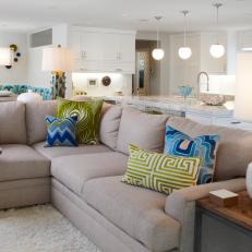 Open Plan Living Room With Beige Sectional