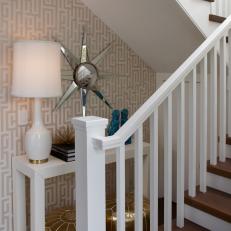Wall Under Stairs With Patterned Wallpaper