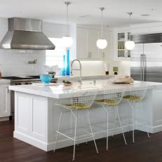 White Transitional Kitchen With Blue Bowl