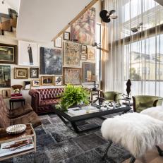 Eclectic Living Room With Leather Sofa