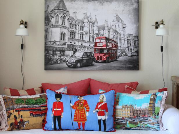 British Scene Pillows Made From Tea Towels