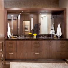 Brown Contemporary Bathroom With Wood Paneling