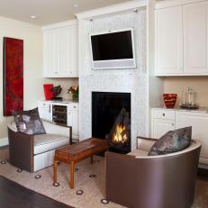 White Contemporary Sitting Room With Fireplace