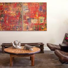 Neutral Eclectic Living Room With Red Art