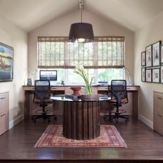 Neutral Home Office With Vaulted Ceiling