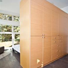Open Bedroom With Contemporary Storage Closet
