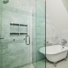 Shower Stall and Claw Foot Tub in Elegant Bathroom