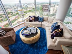 Contemporary Living Room With Blue Rug