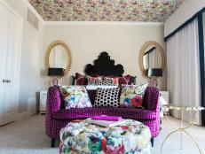 Eclectic Bedroom With Purple Sofa