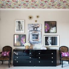 Multicolored Master Bedroom With Black Dresser