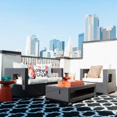 Rooftop Patio With Black and White Rug