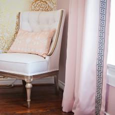 Pink Side Chair and Gold Wallpaper