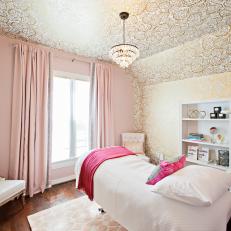 Gold and Pink Treatment Room With Floral Wallpaper