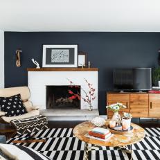 Charcoal Accent Wall in Midcentury Modern Living Room 