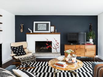 Midcentury Modern Living Room with Charcoal Accent Wall 