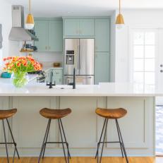 Cottage Kitchen With Copper Pendant Lights